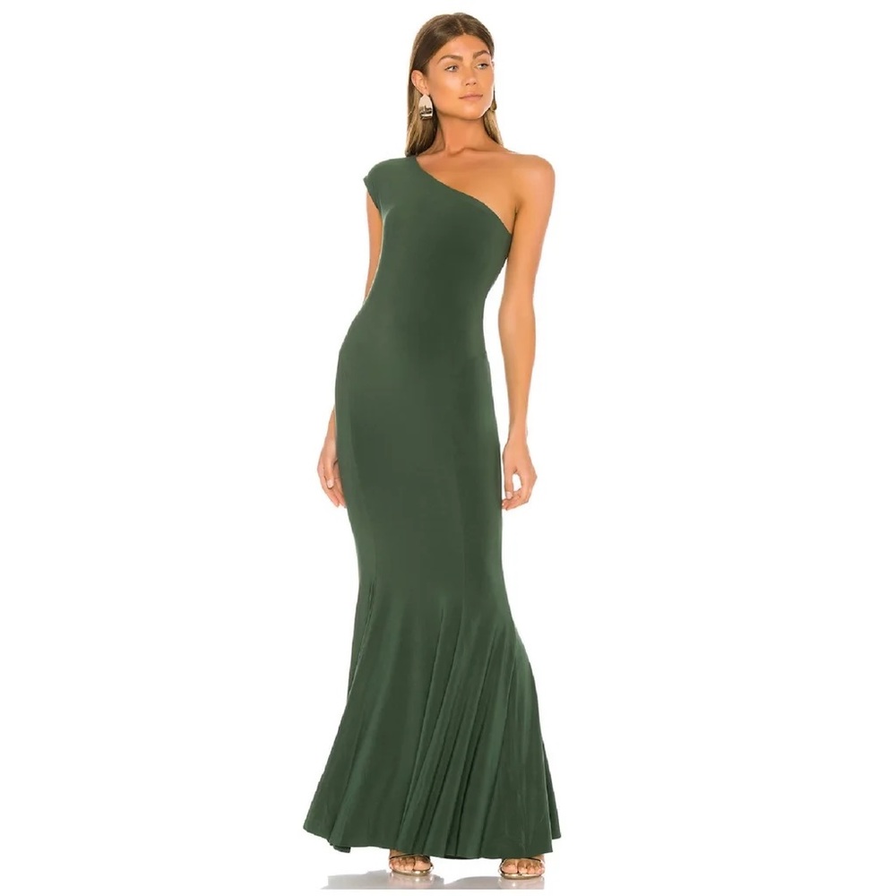 NORMA KAMALI One Shoulder Fishtail Gown - Forest Green